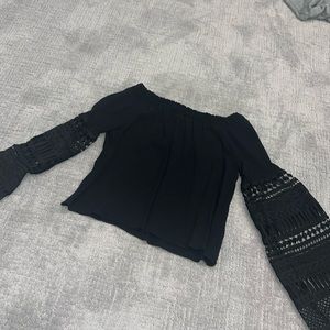 Olivaceous off the shoulder black long sleeve crop top